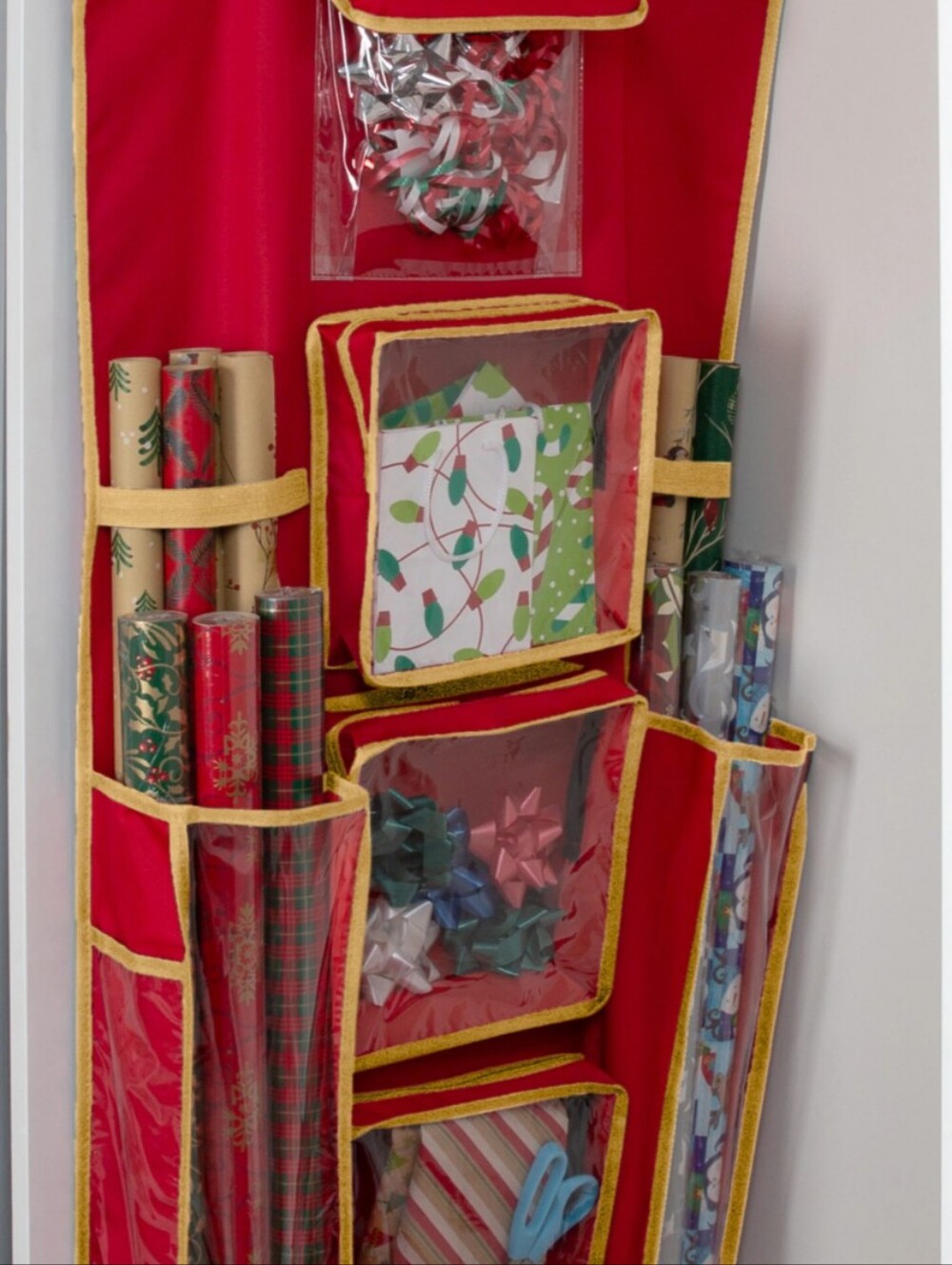 Holiday Gift Wrap Organizer- Hanging with Clear Zipper Pocket - Picture 6 of 6